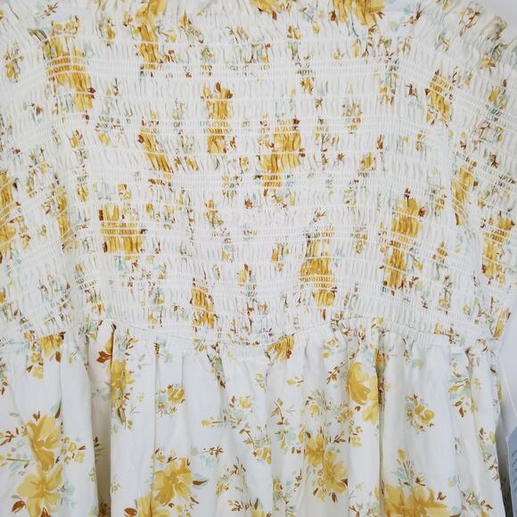 WAYF Rashida Smocked Midi Sundress, Ivory Floral Print Rayon Dress, Size 1X, NWT - Picture 6 of 12